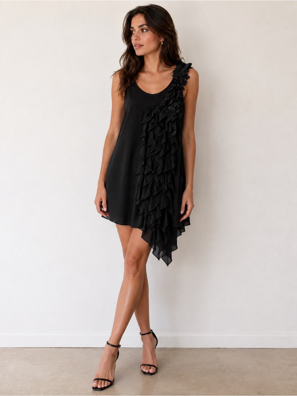 H&M Black Asymmetrical Ruffle Dress – Size 6 (US) / Small-Medium